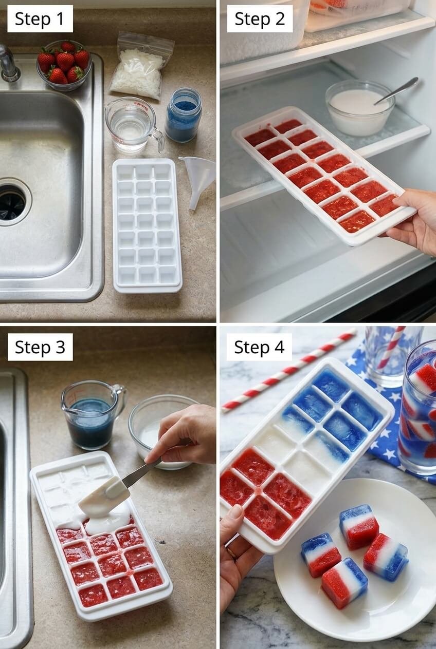 how to make Red White and Blue Ice Cubes for 4th of July step by step