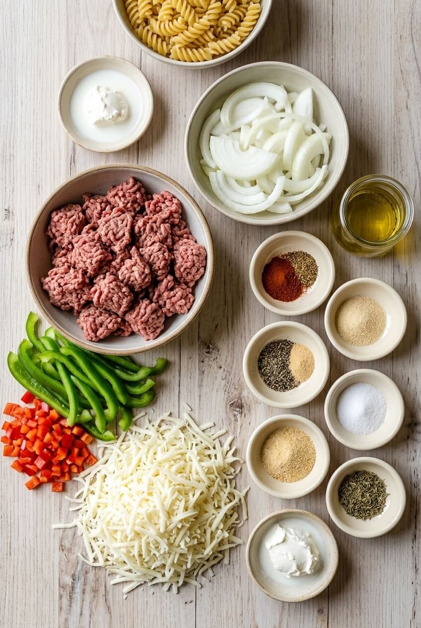 ingredients for Philly Cheesesteak Casserole Recipe