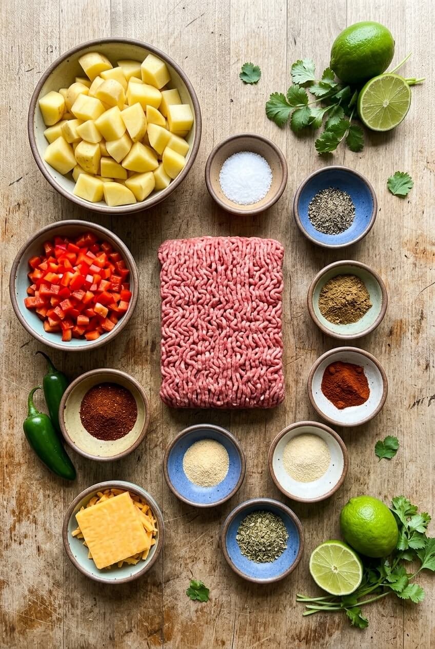 ingredients for Southwest Ground Beef & Potatoes