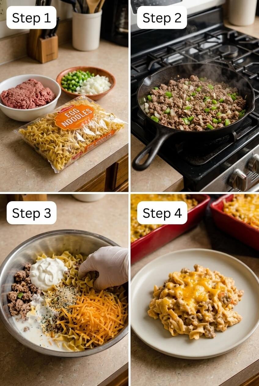 how to make Sour Cream Hamburger Hotdish step by step