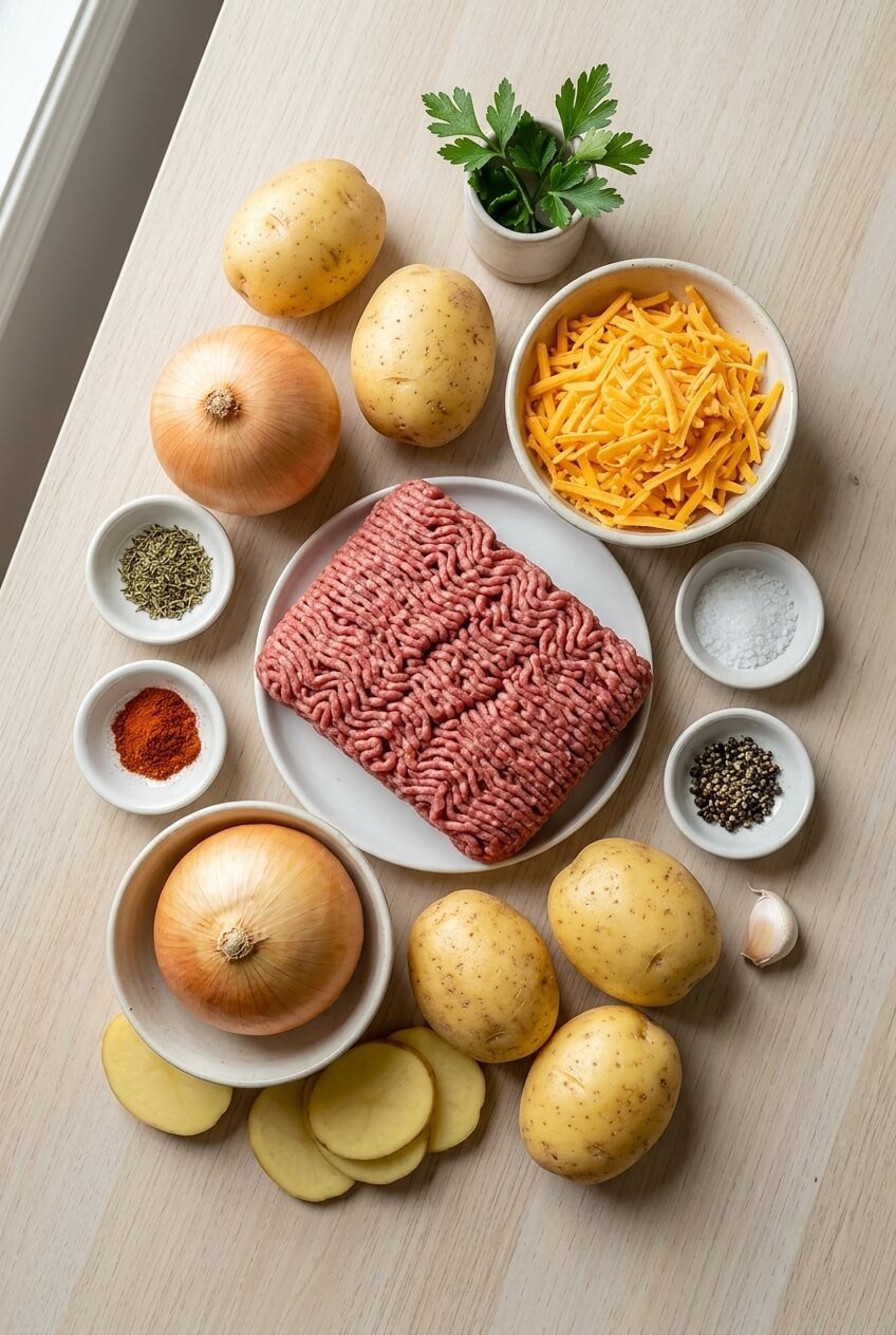 ingredients for The Best Hobo Casserole Ground Beef