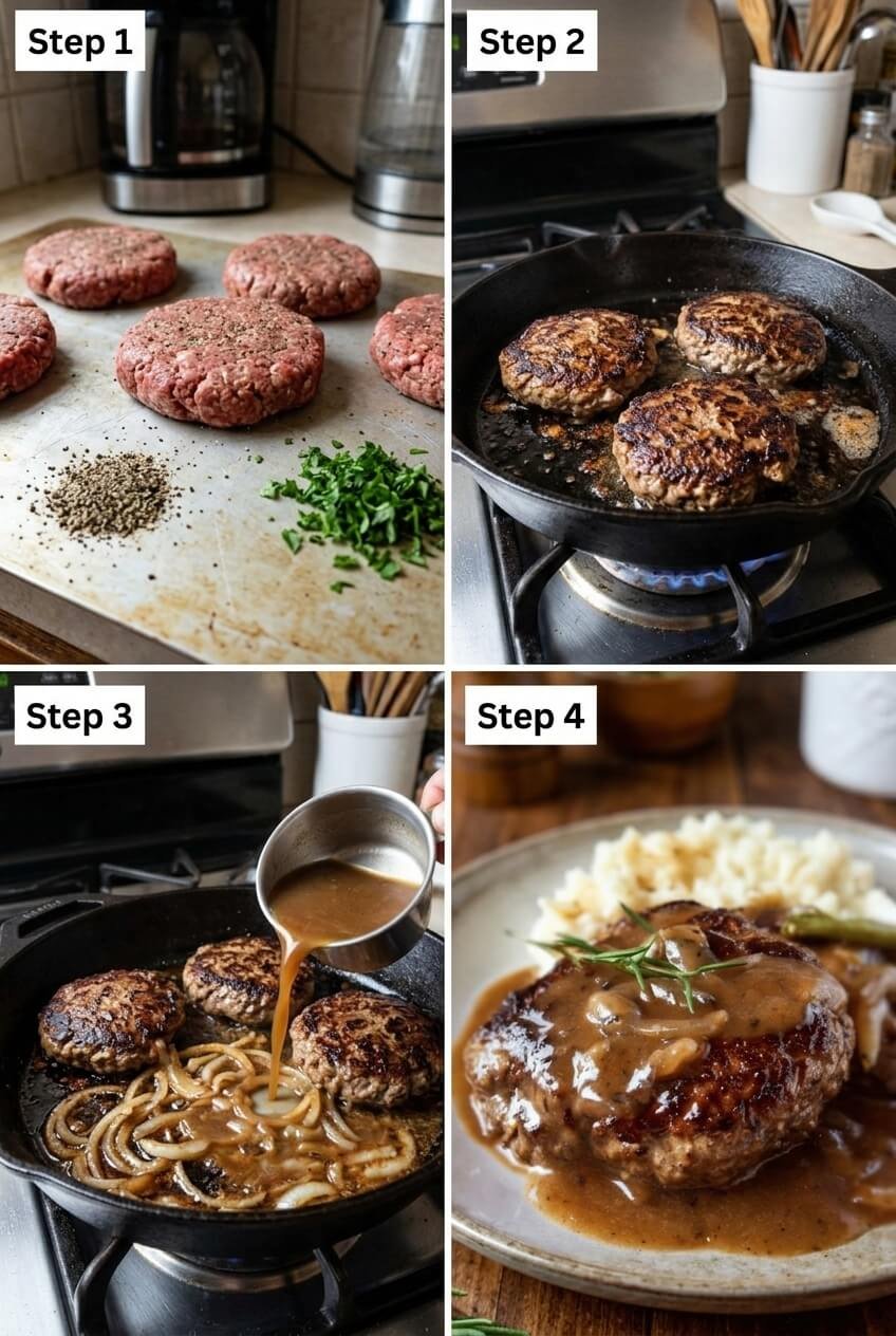 how to make Hamburger Steak and Brown Gravy step by step