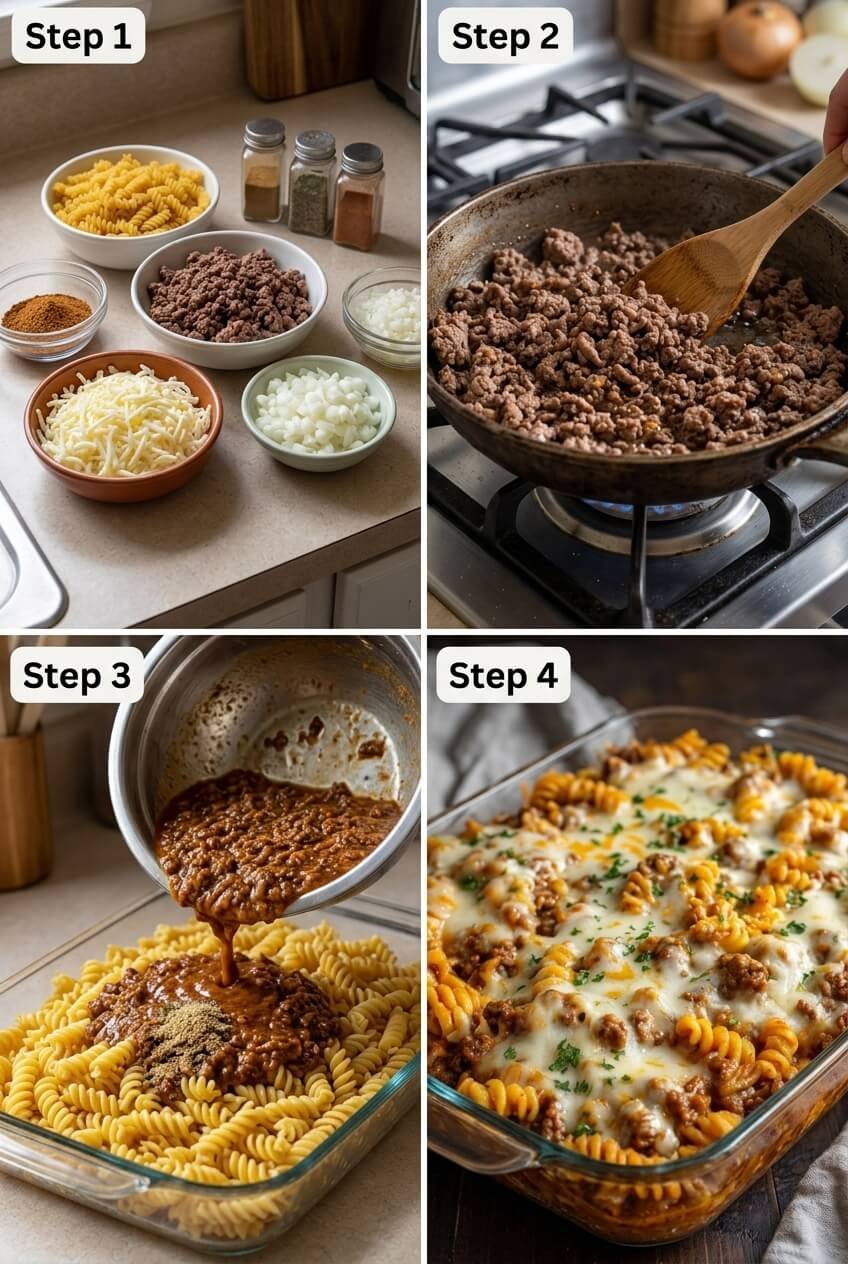 how to make Cheesy Hamburger Casserole Bake step by step