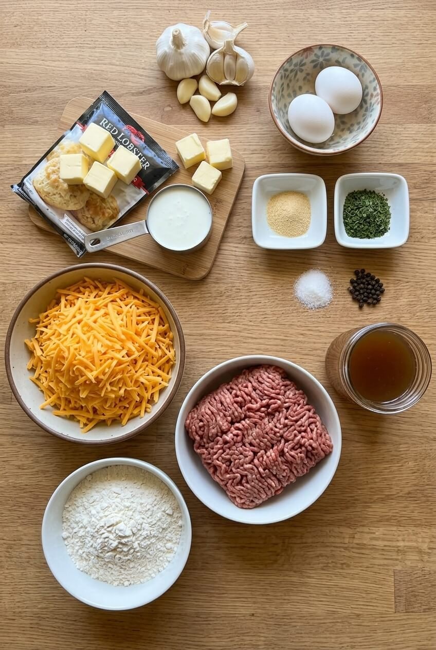 ingredients for Cheddar Bay Hamburger Casserole