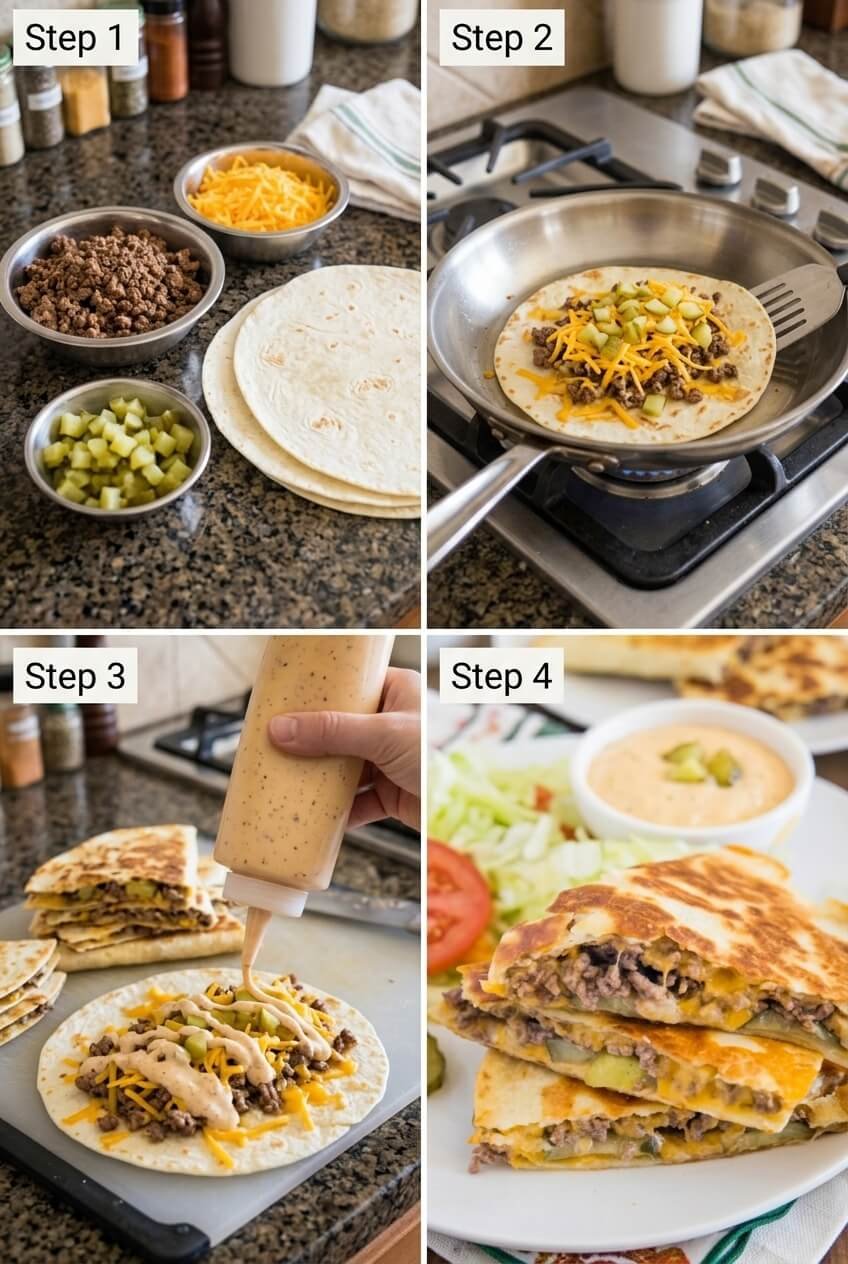 how to make Cheeseburger Quesadilla step by step