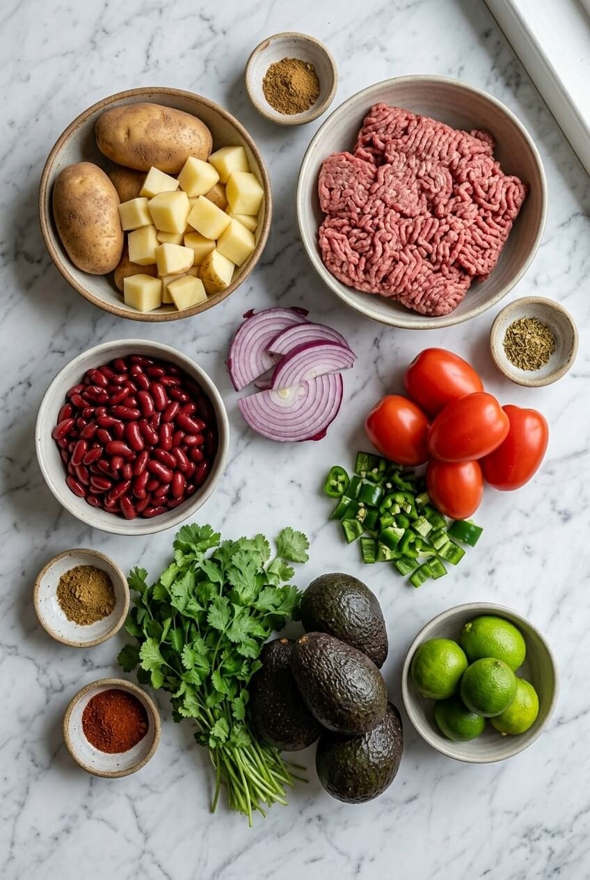 ingredients for Loaded Potato Taco Bowl