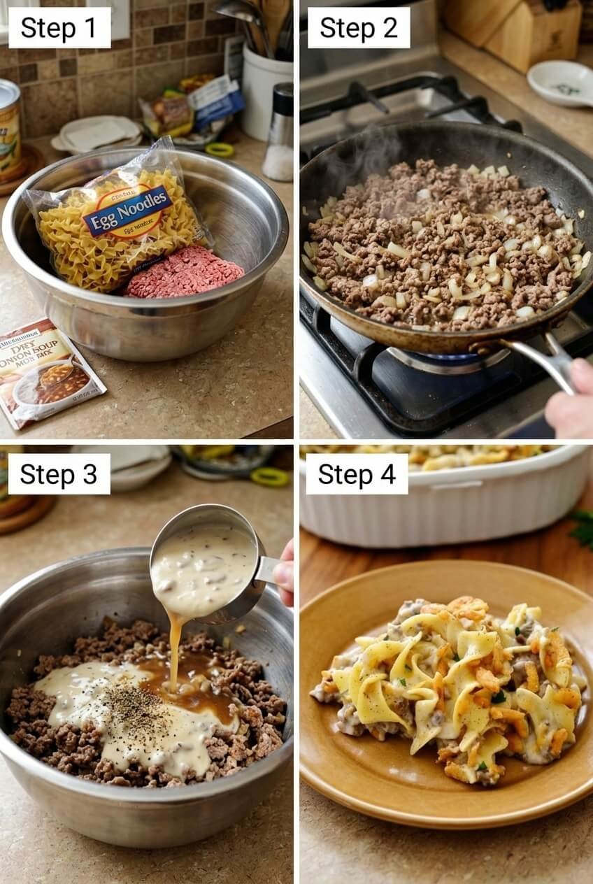 how to make French Onion Beef Casserole step by step