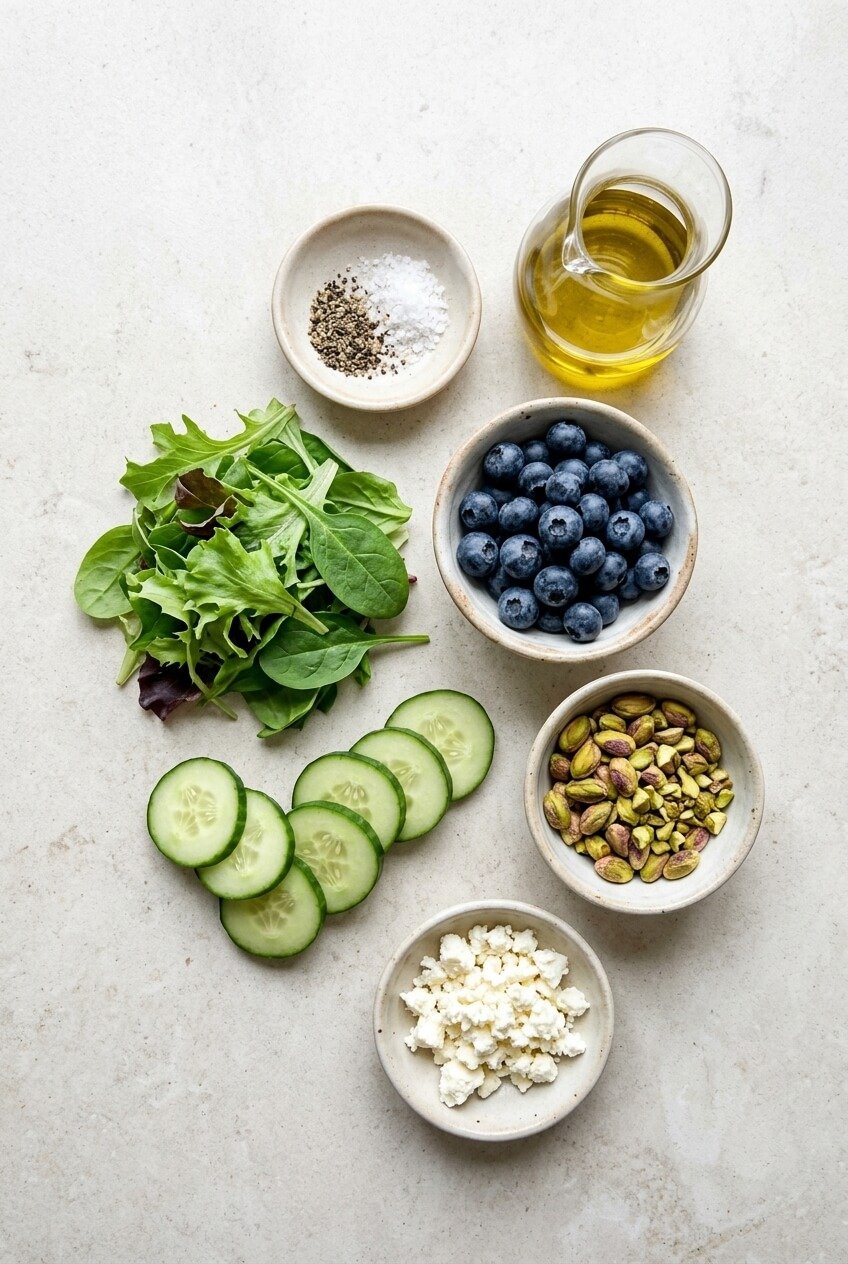 ingredients for Blueberry Pistachio Spring Salad