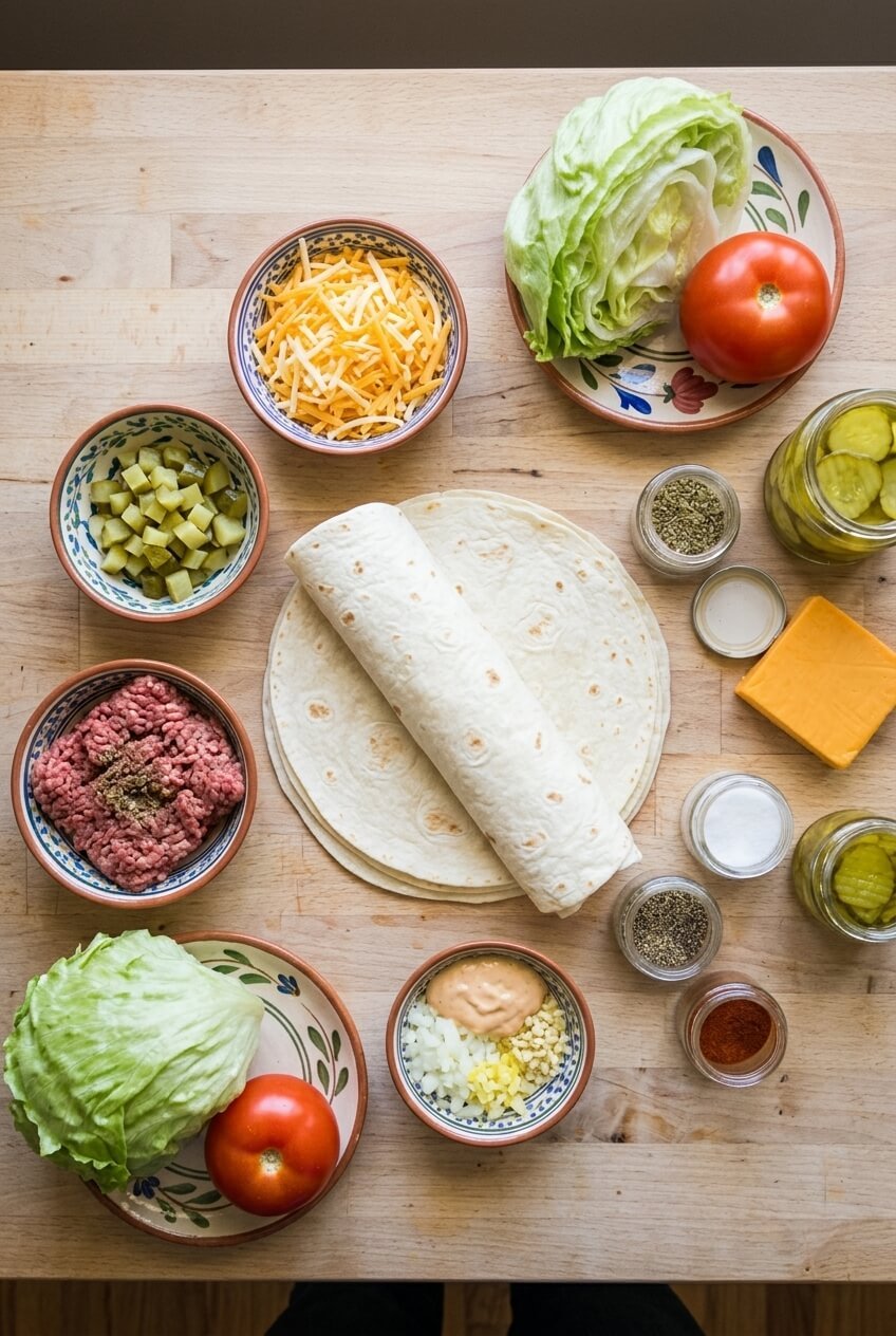 ingredients for Cheeseburger Quesadilla
