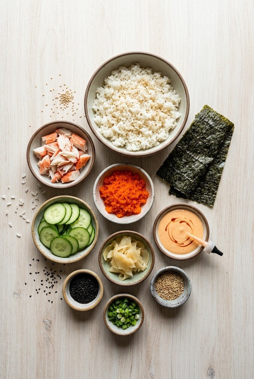 ingredients for Healthy California Roll Sushi Bowls