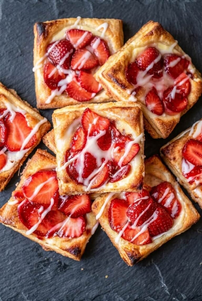 strawberry danish recipe - Strawberry Danish served in a white bowl overhead view