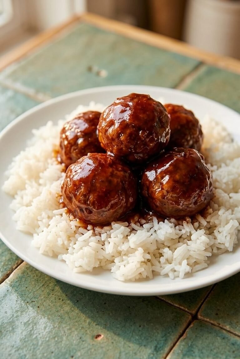 sweet and sour meatballs recipe - Sweet and Sour Meatballs served in a white bowl overhead view