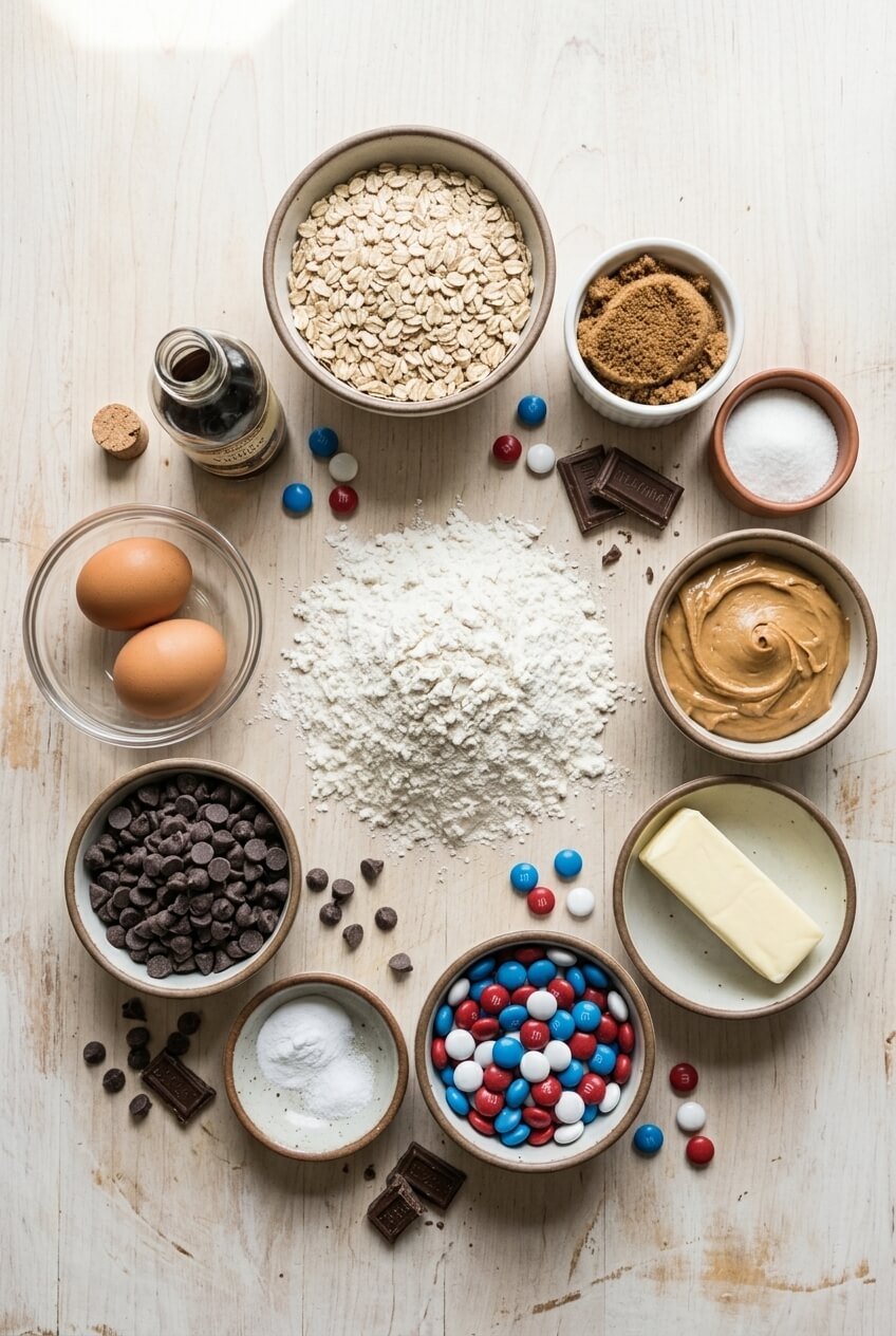 ingredients for Easy Patriotic Monster Cookies