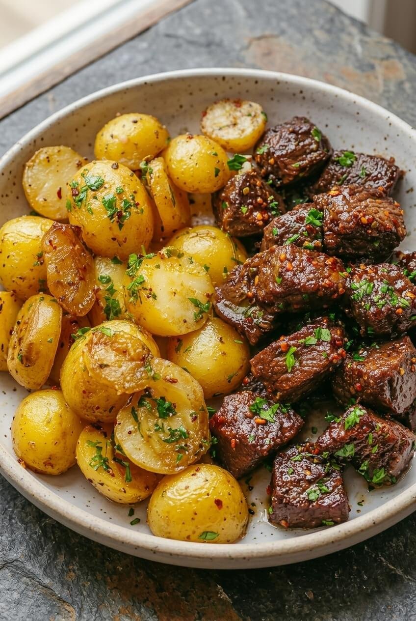 Irresistible Garlic Butter Steak Bites & Potatoes
