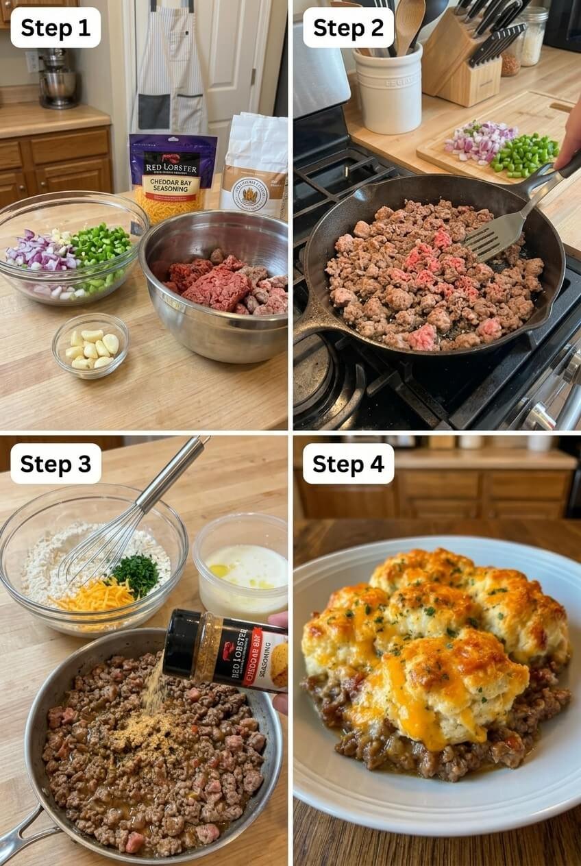 how to make Cheddar Bay Hamburger Casserole step by step