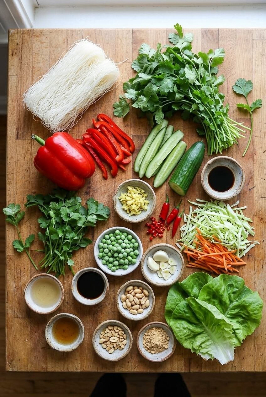 ingredients for Spring Roll Salad with Spicy Ginger Dressing