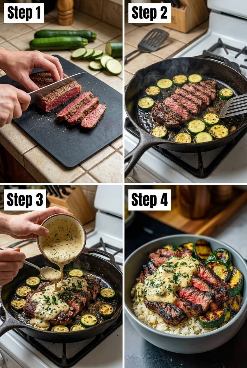 how to make Steak Bowl Zucchini step by step