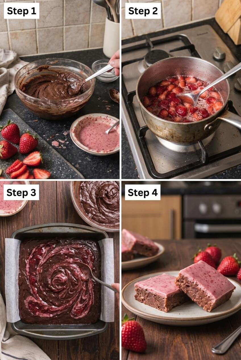 how to make Fudgy Real Strawberry Brownies step by step