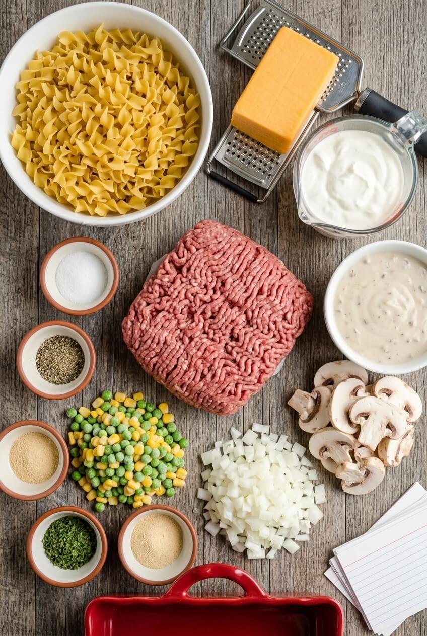 ingredients for Sour Cream Hamburger Hotdish