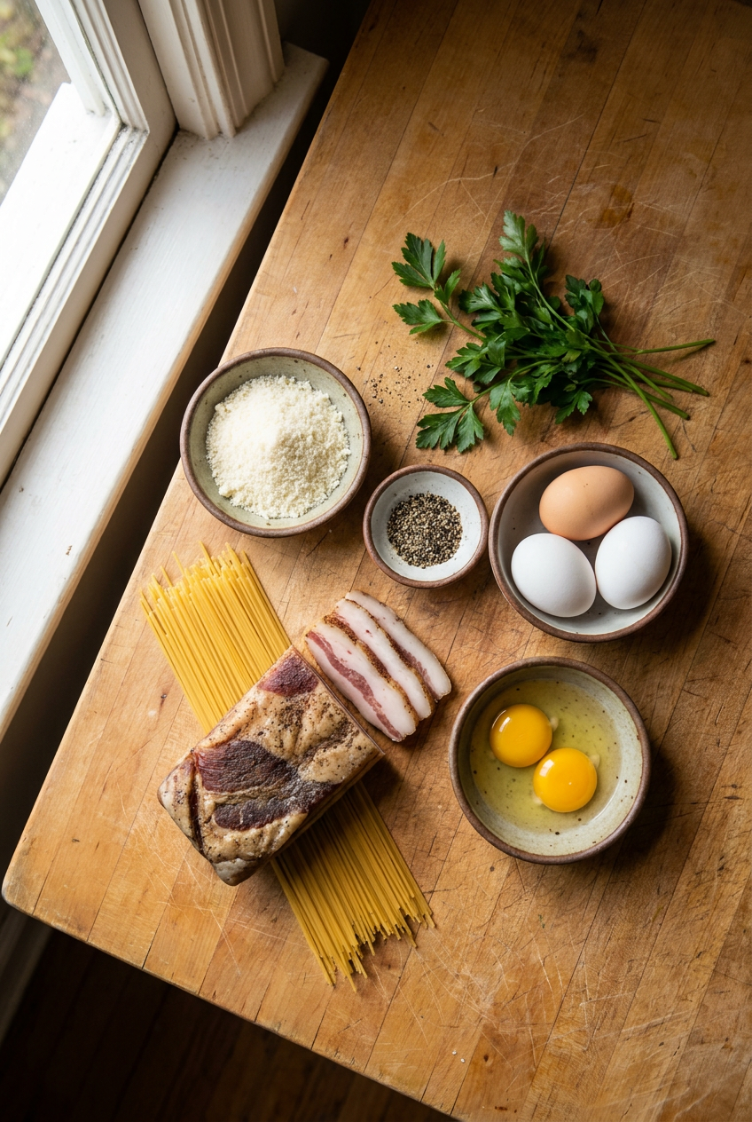 ingredients for Authentic Roman Carbonara