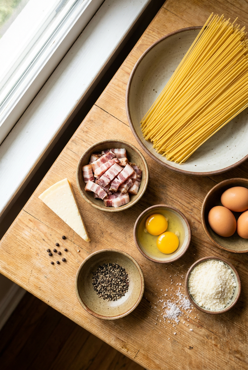 ingredients for Authentic Spaghetti Carbonara alla Romana