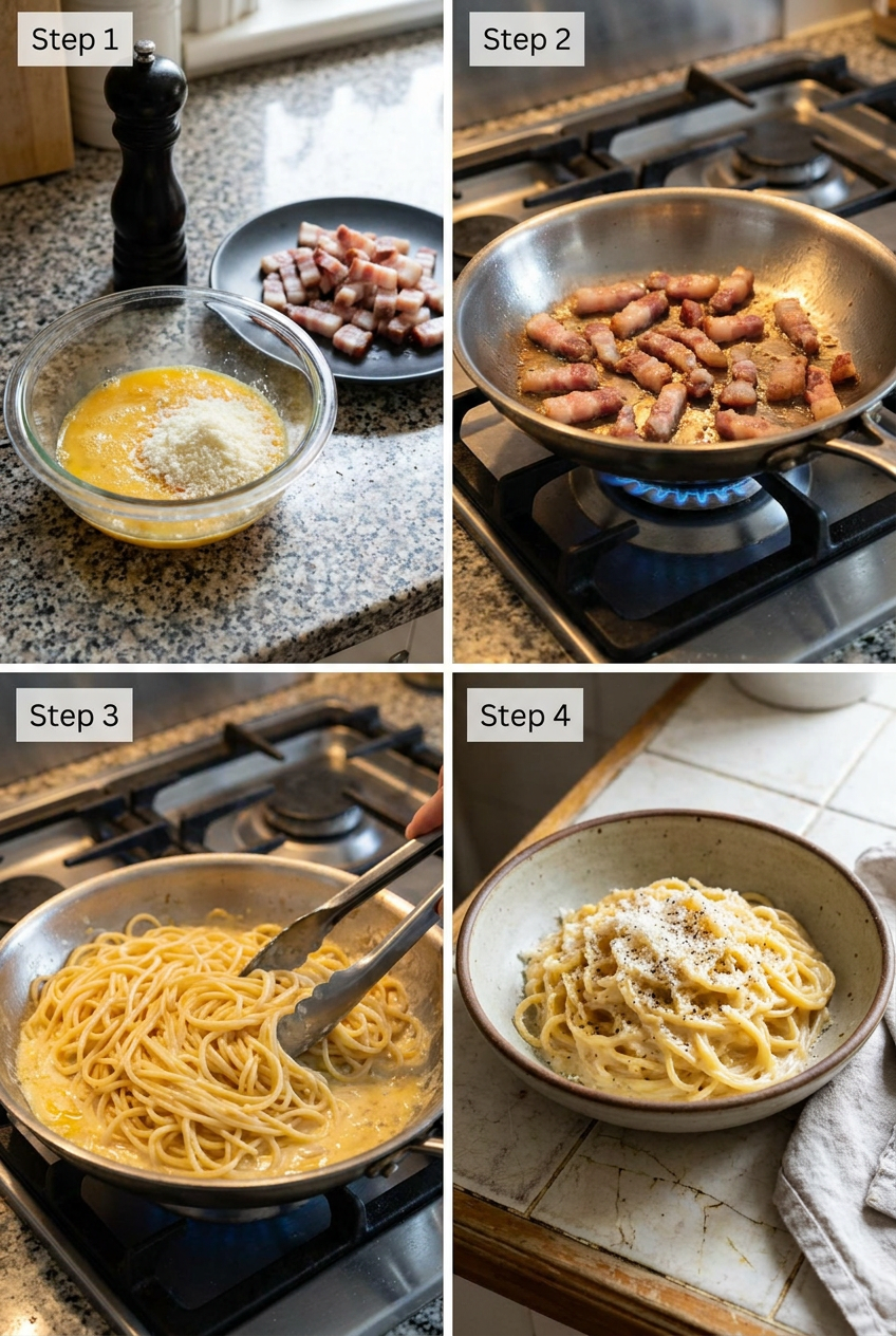 how to make Authentic Spaghetti Carbonara alla Romana step by step