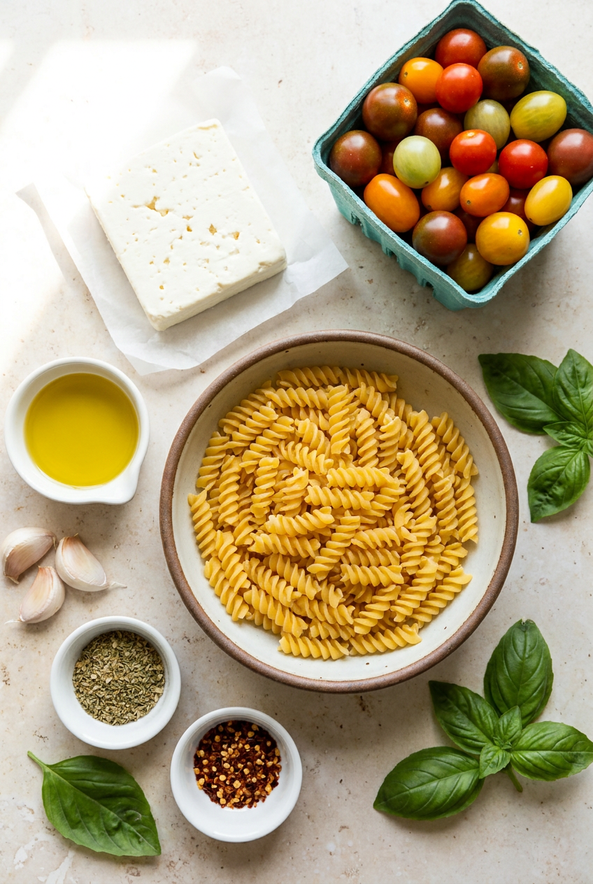 ingredients for Baked Feta Tomato Pasta