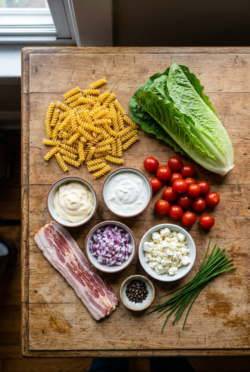 ingredients for BLT Pasta Salad