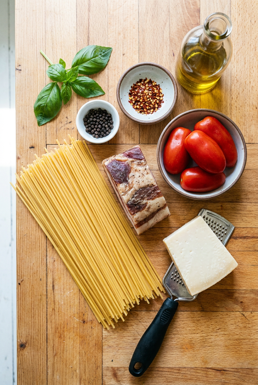 ingredients for Bucatini all'Amatriciana