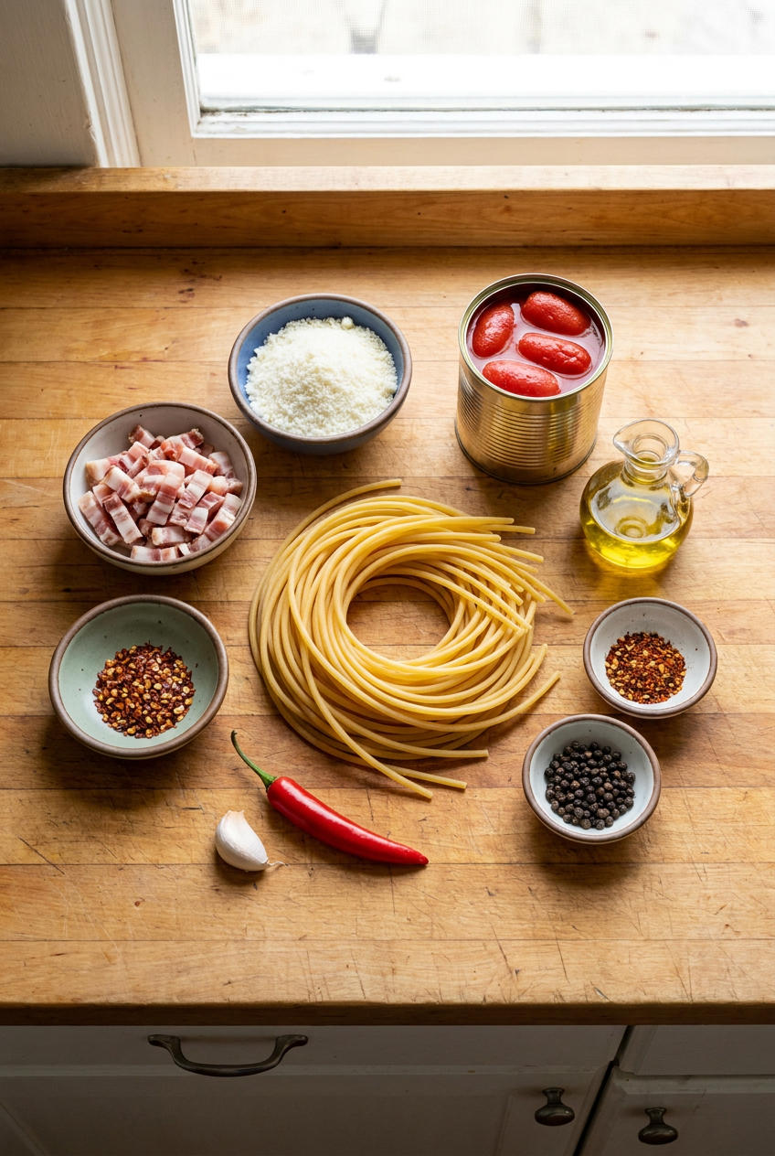 ingredients for Bucatini all'Amatriciana