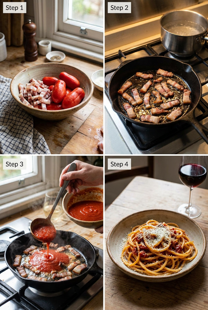 how to make Bucatini all'Amatriciana step by step
