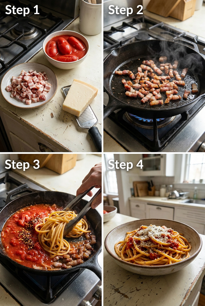 how to make Bucatini all'Amatriciana step by step