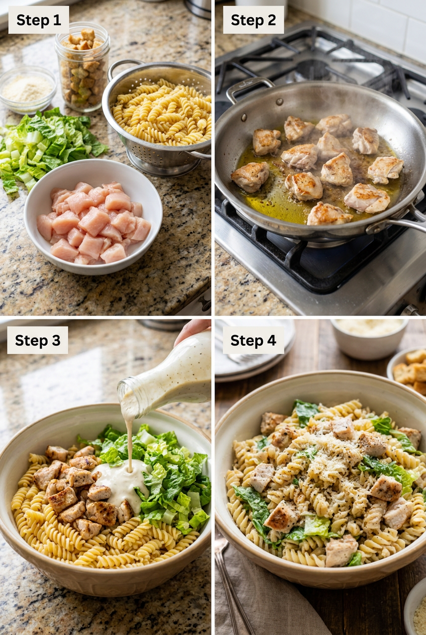 how to make Chicken Caesar Pasta Salad step by step