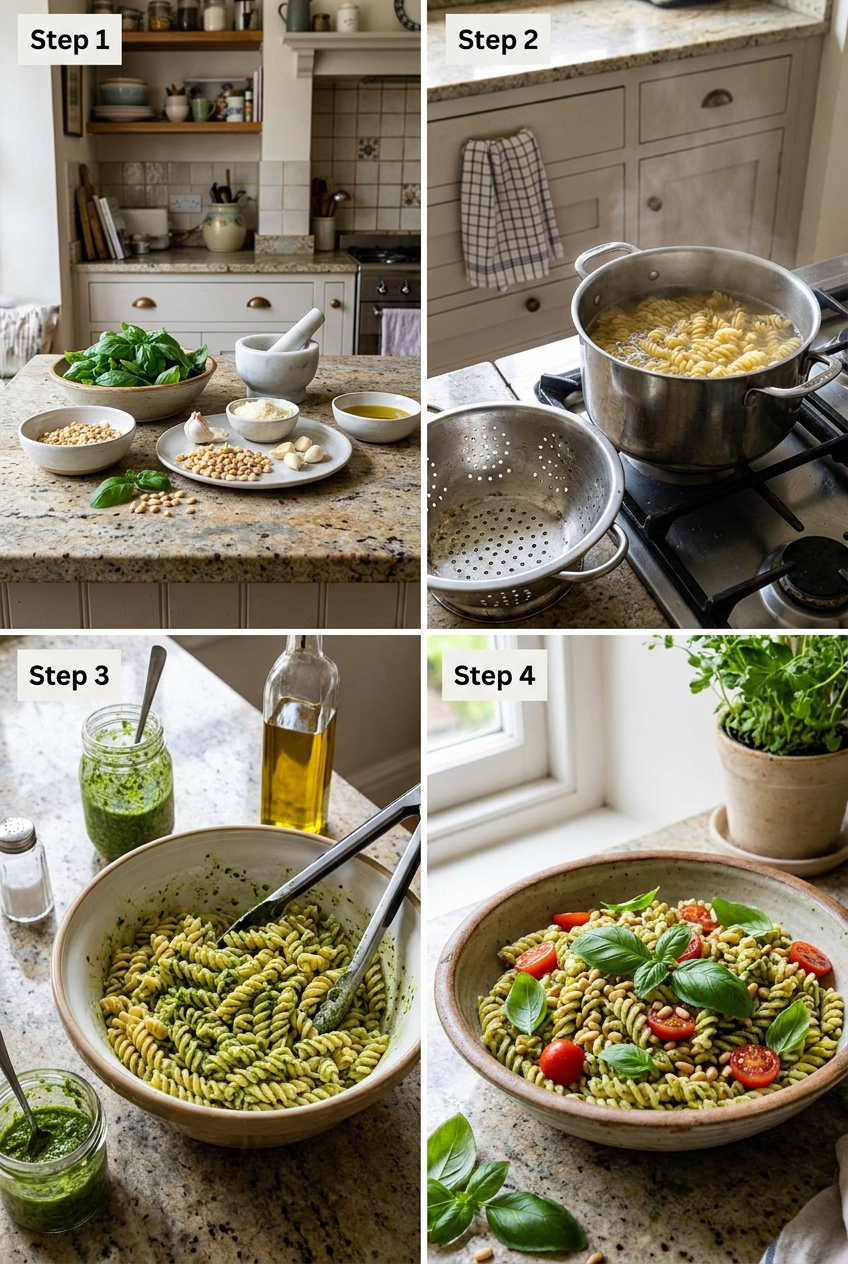 how to make Classic Basil Pesto Pasta Salad step by step