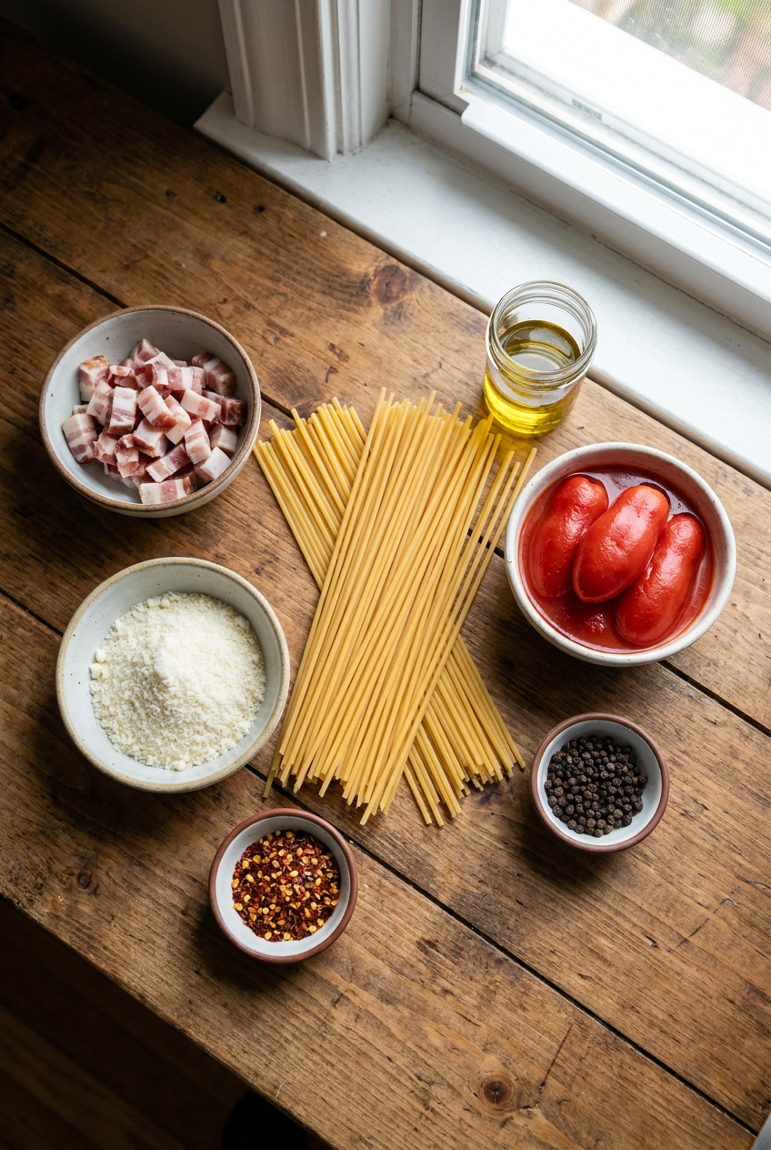 ingredients for Classic Bucatini all'Amatriciana