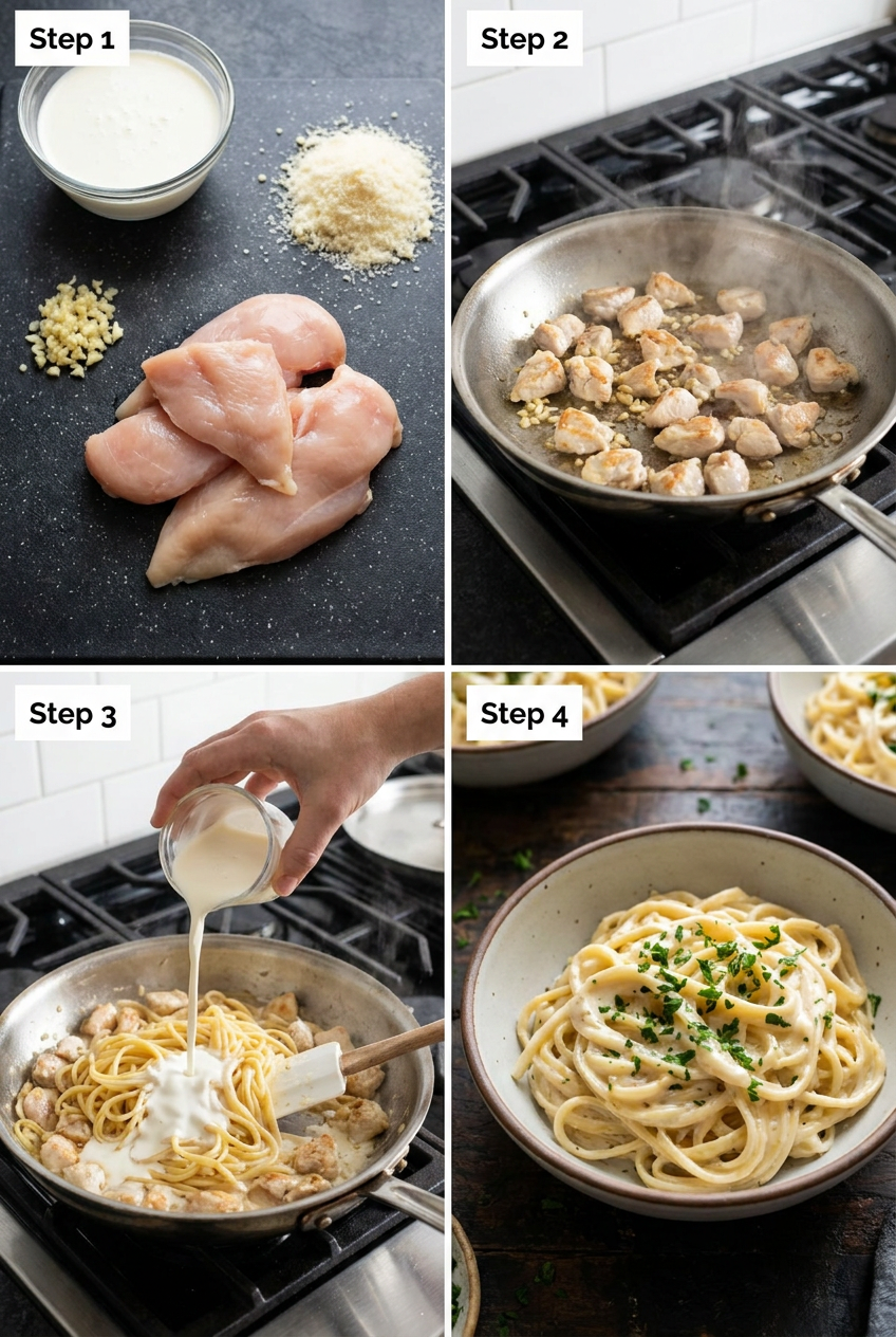 how to make Classic Creamy Chicken Alfredo Pasta step by step