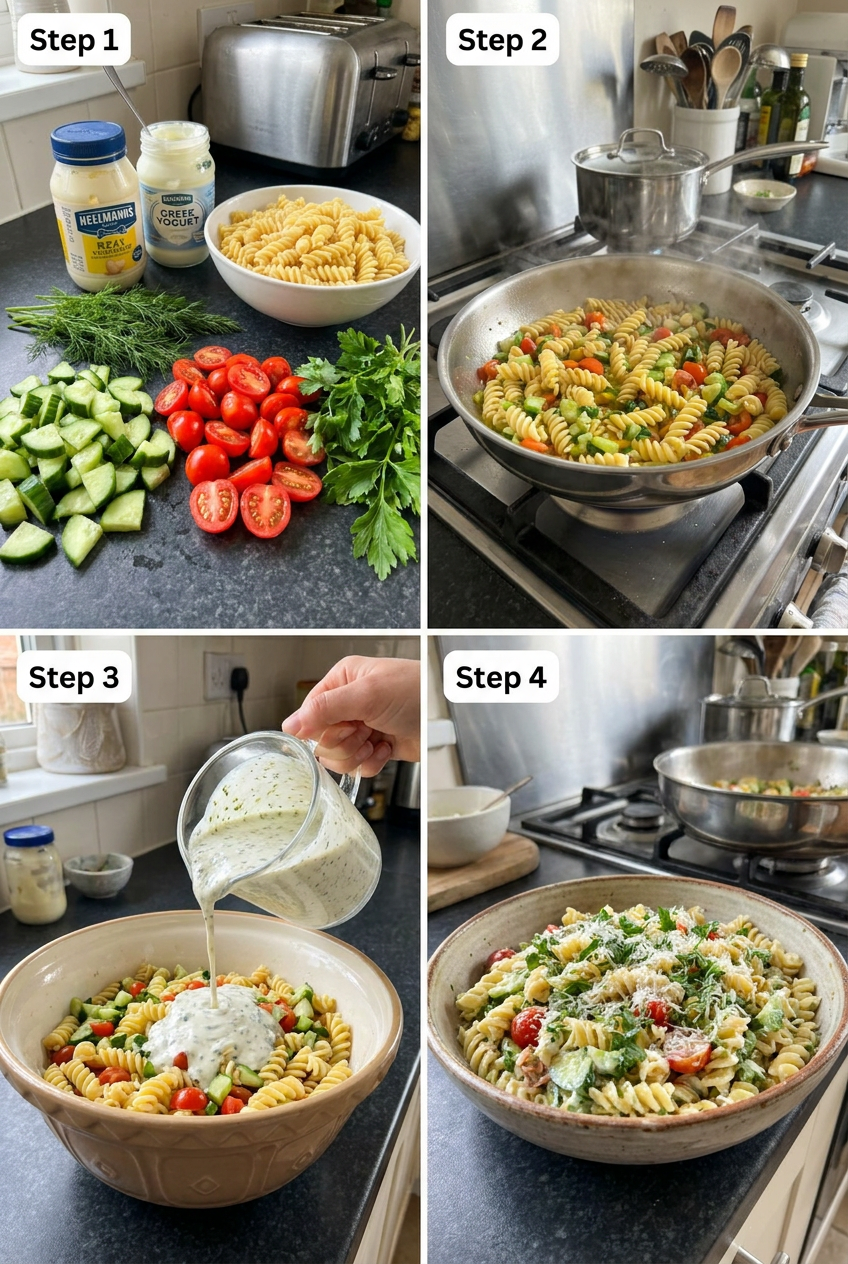 how to make Classic Creamy Herb Pasta Salad step by step