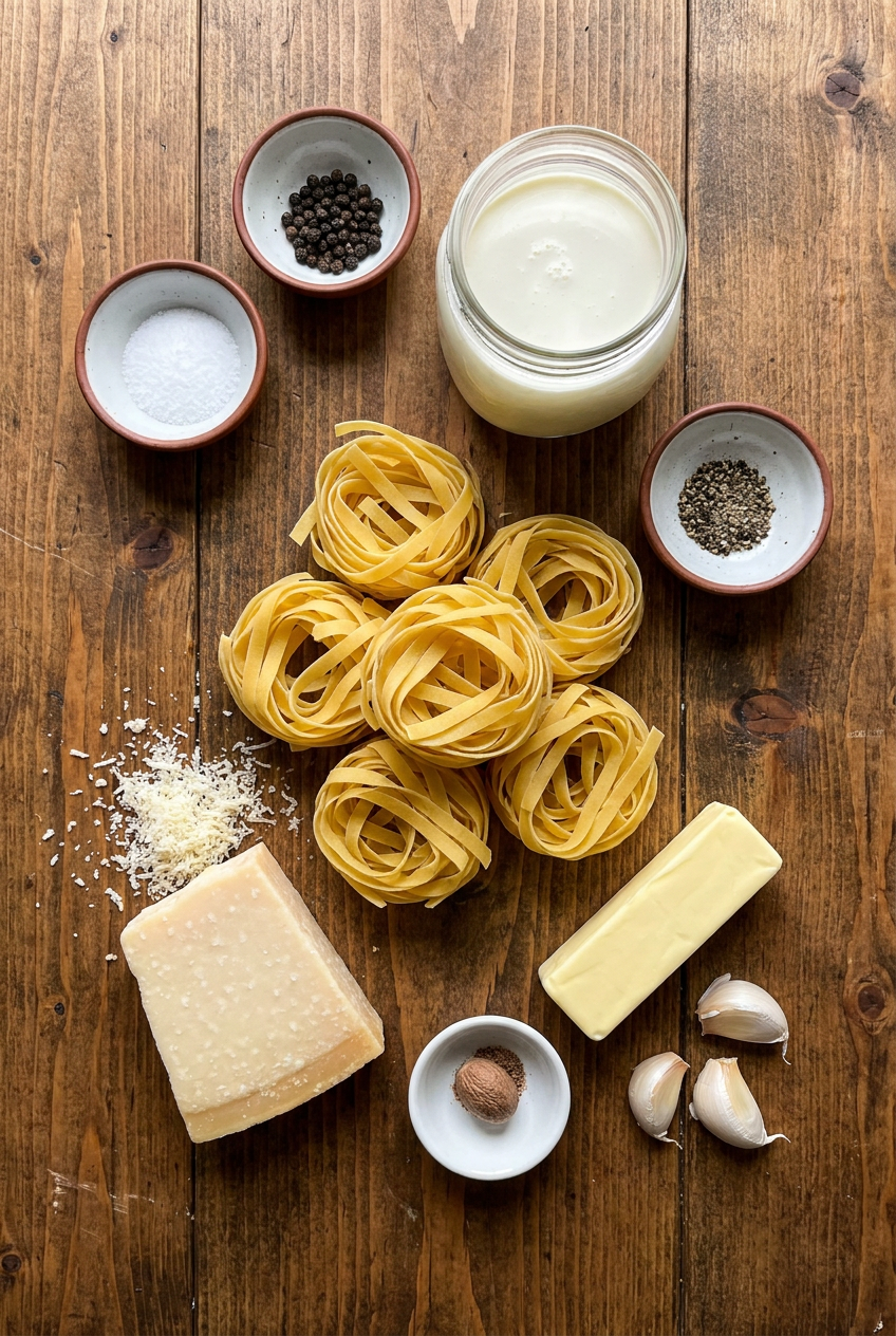 ingredients for Classic Fettuccine Alfredo