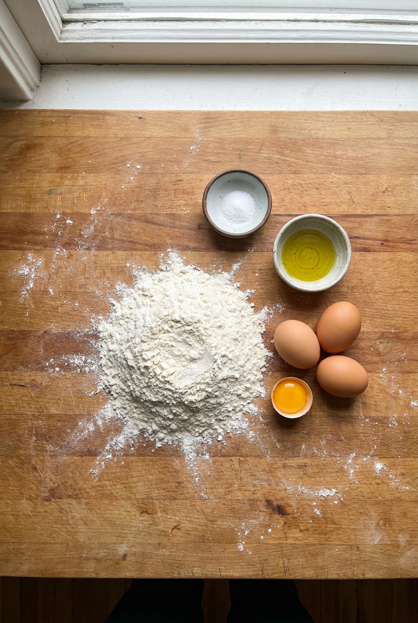 ingredients for Classic Homemade Egg Pasta Dough