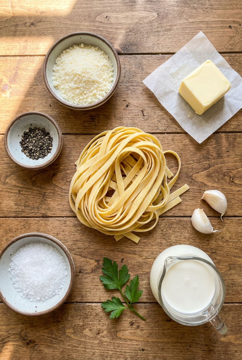 ingredients for Classic Homemade Fettuccine Alfredo