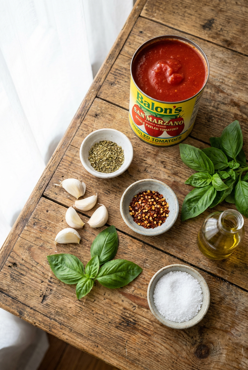 ingredients for Classic Italian Marinara Sauce