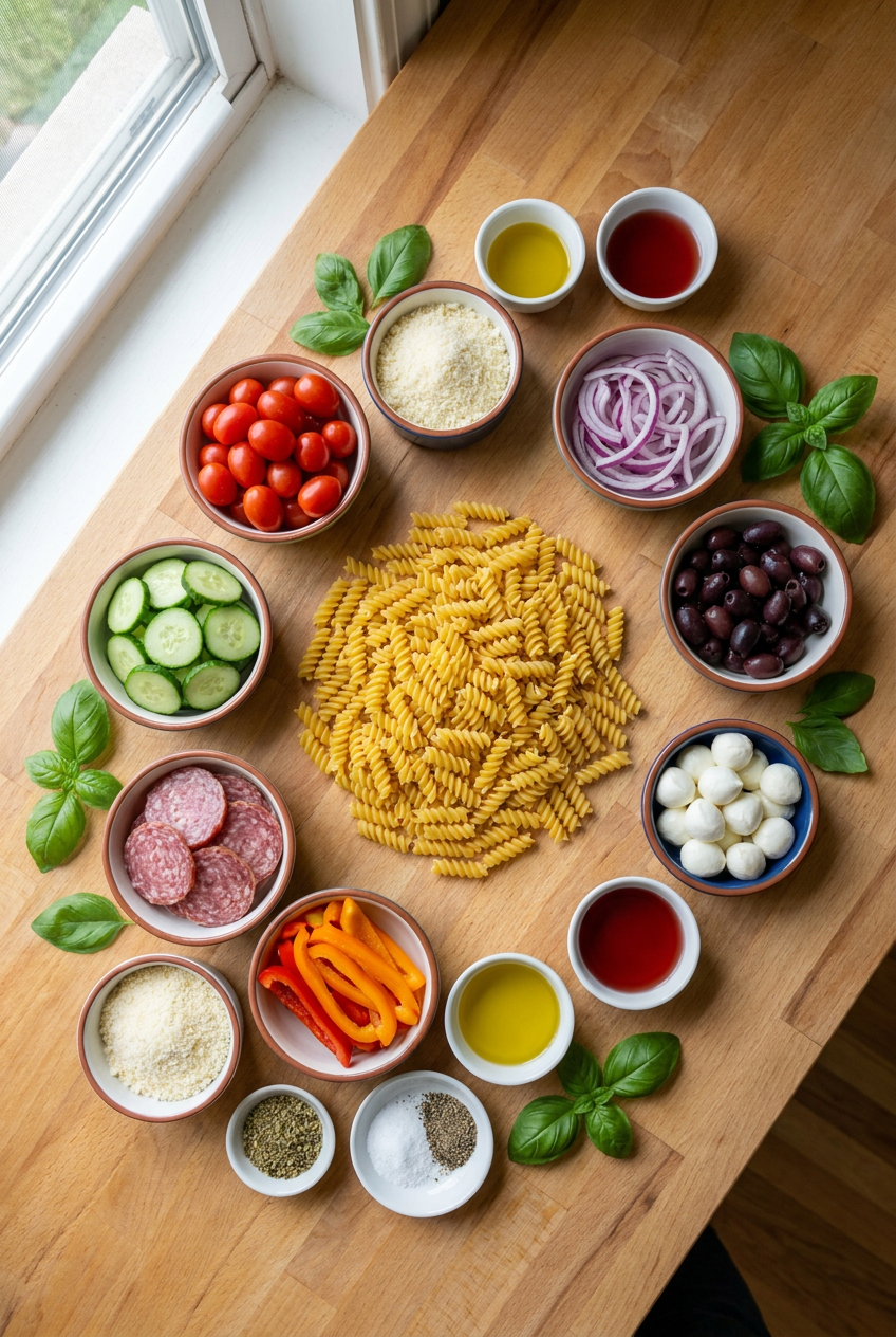 ingredients for Classic Italian Pasta Salad