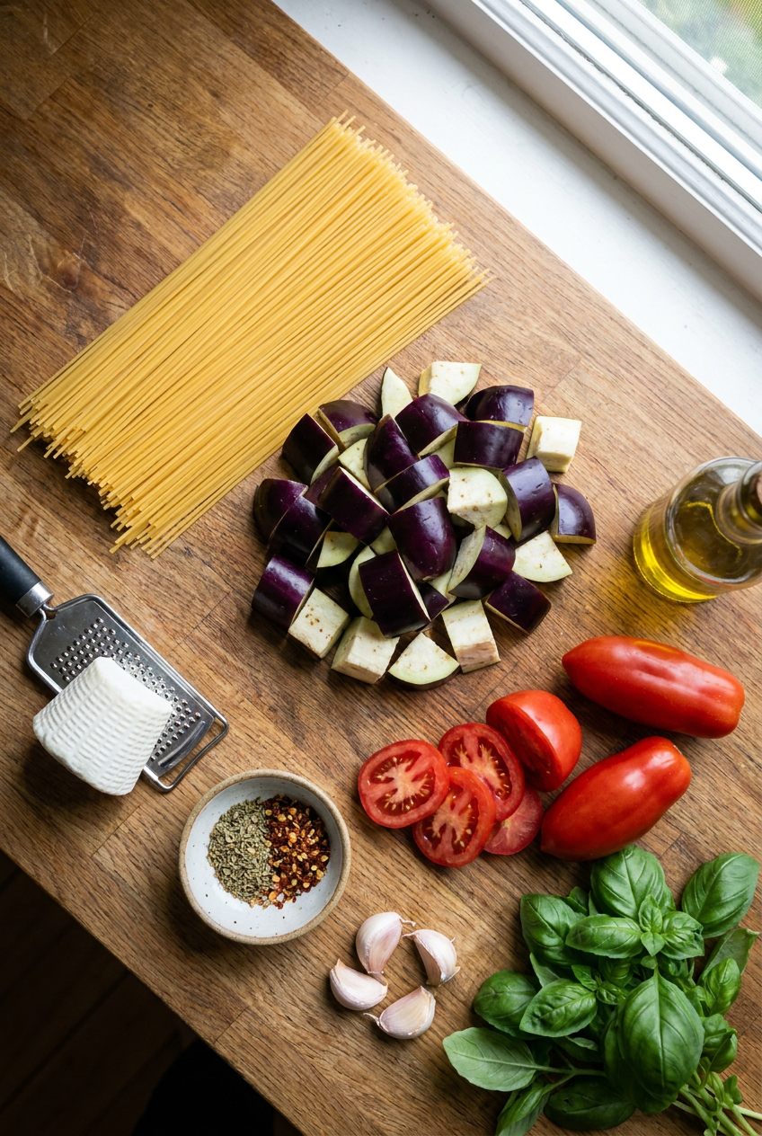 ingredients for Classic Pasta alla Norma
