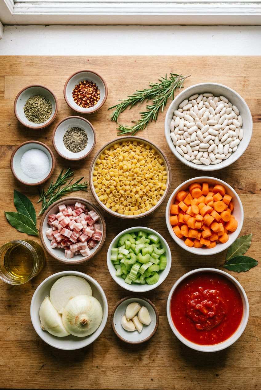 ingredients for Classic Pasta e Fagioli (Pasta Fazool)