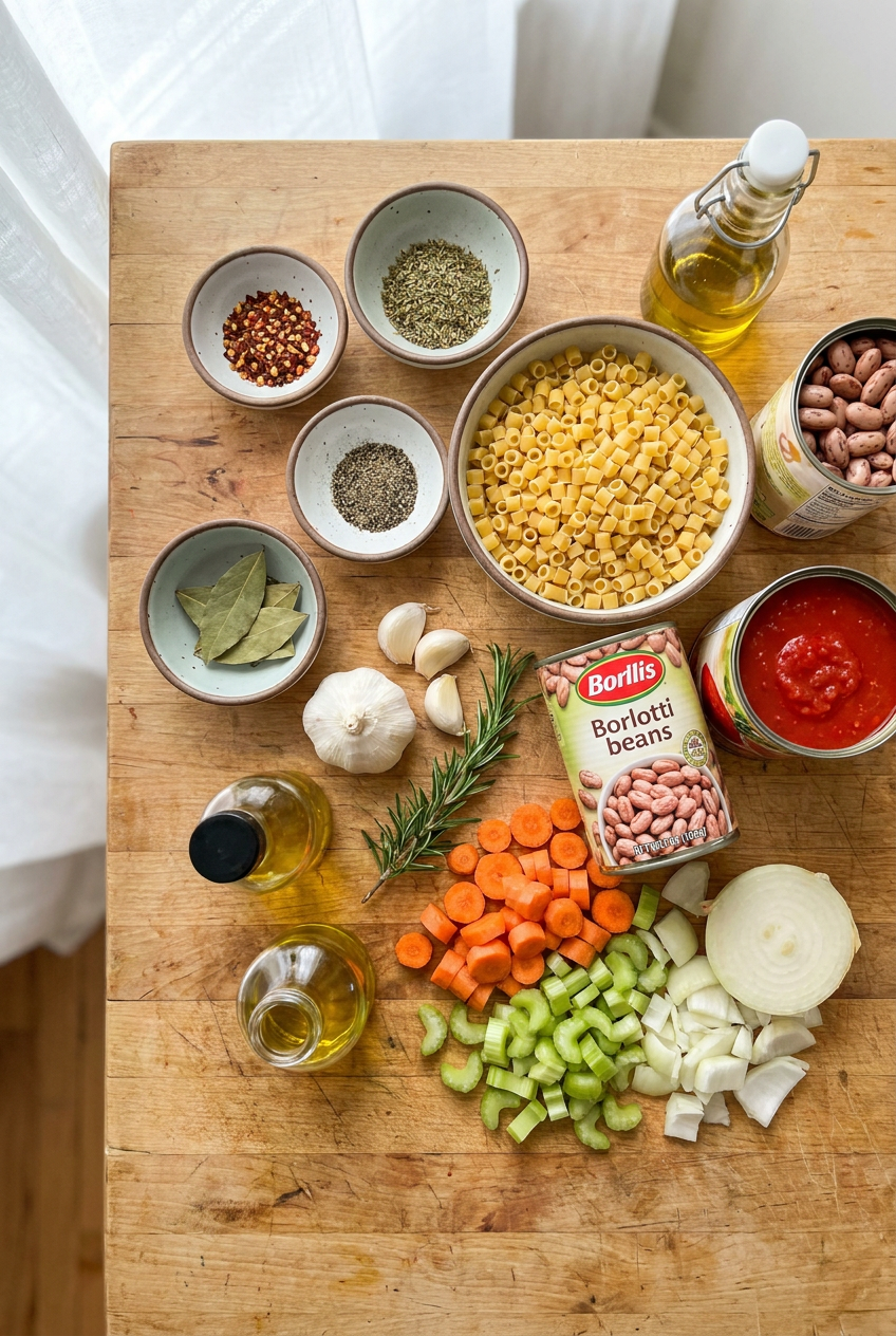 ingredients for Classic Pasta e Fagioli Soup