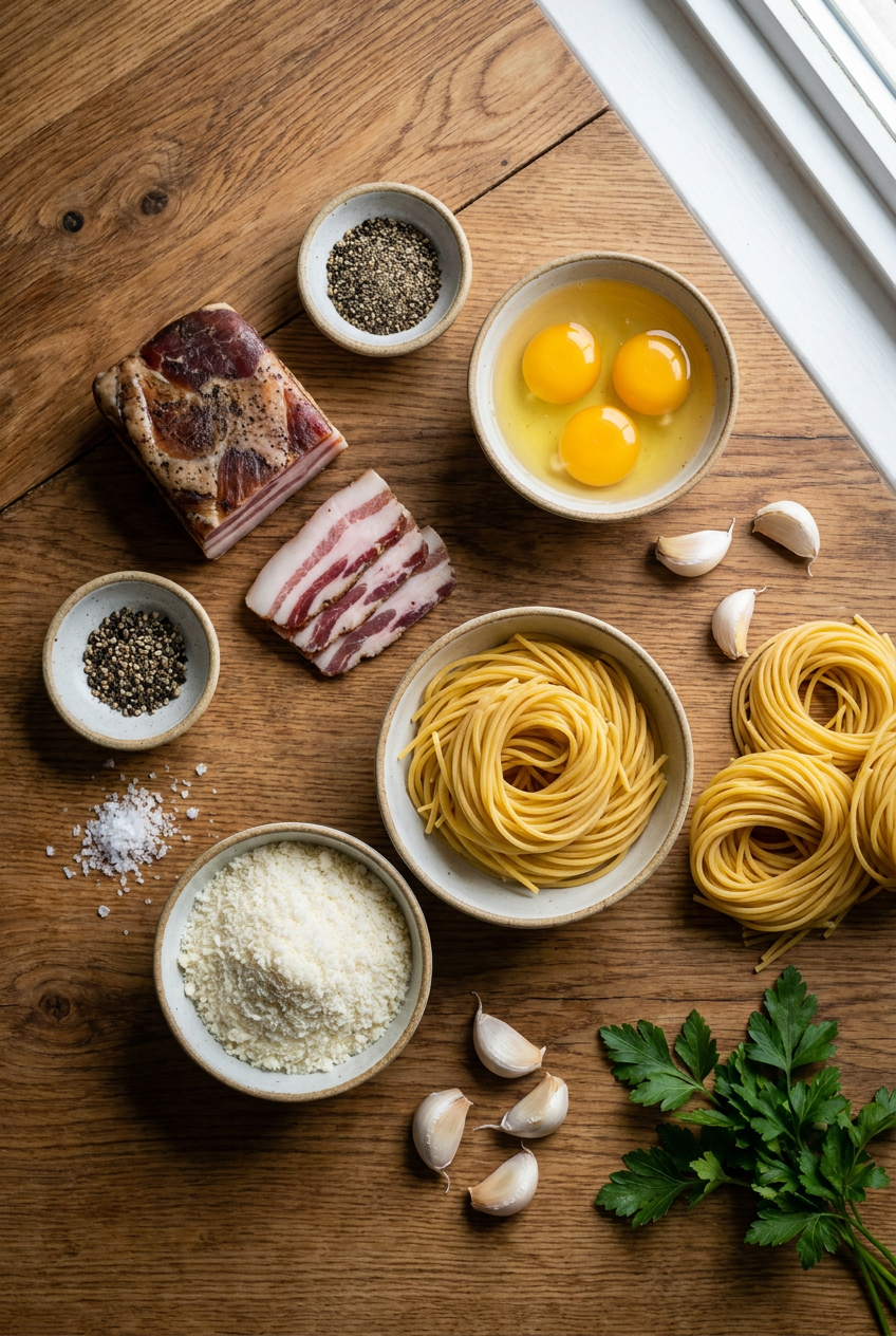 ingredients for Classic Spaghetti Carbonara