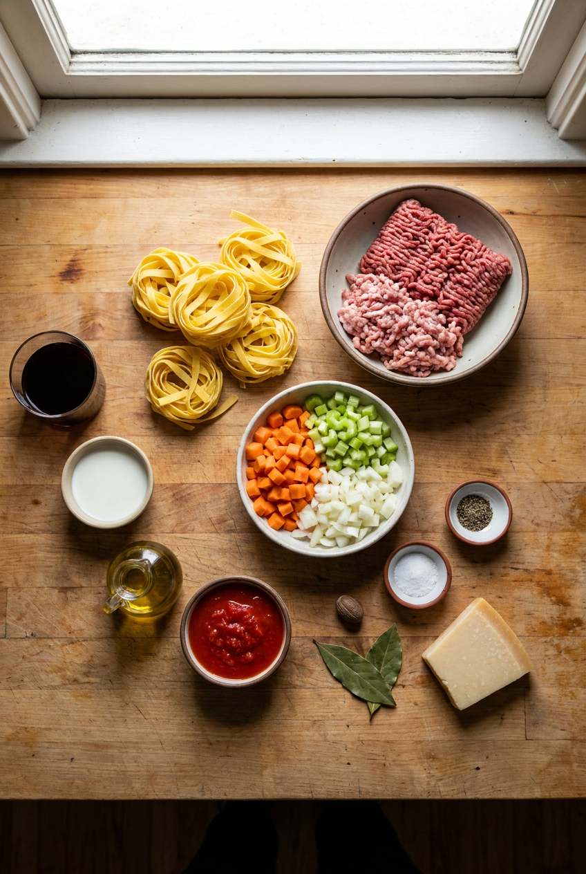 ingredients for Classic Tagliatelle alla Bolognese