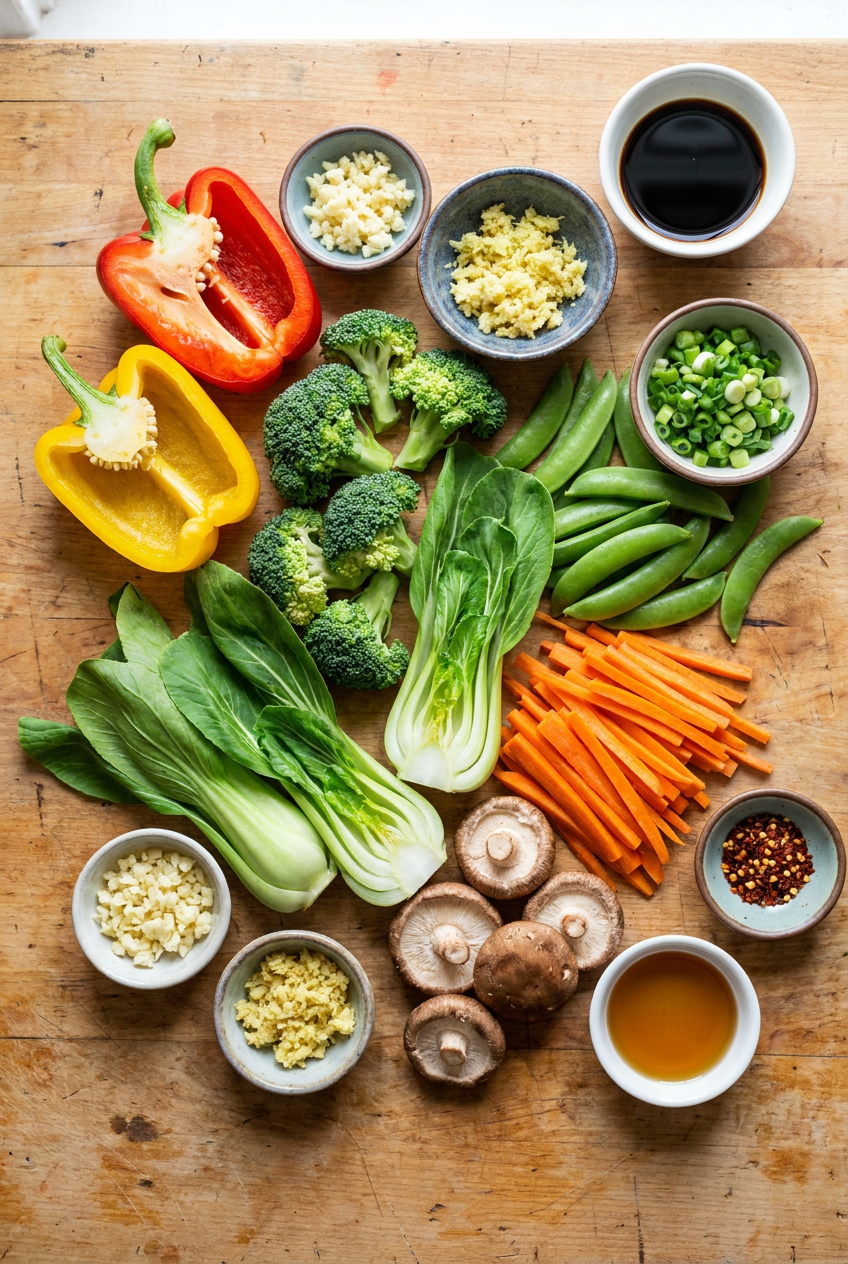 ingredients for Colorful Asian Vegetable Stir-Fry