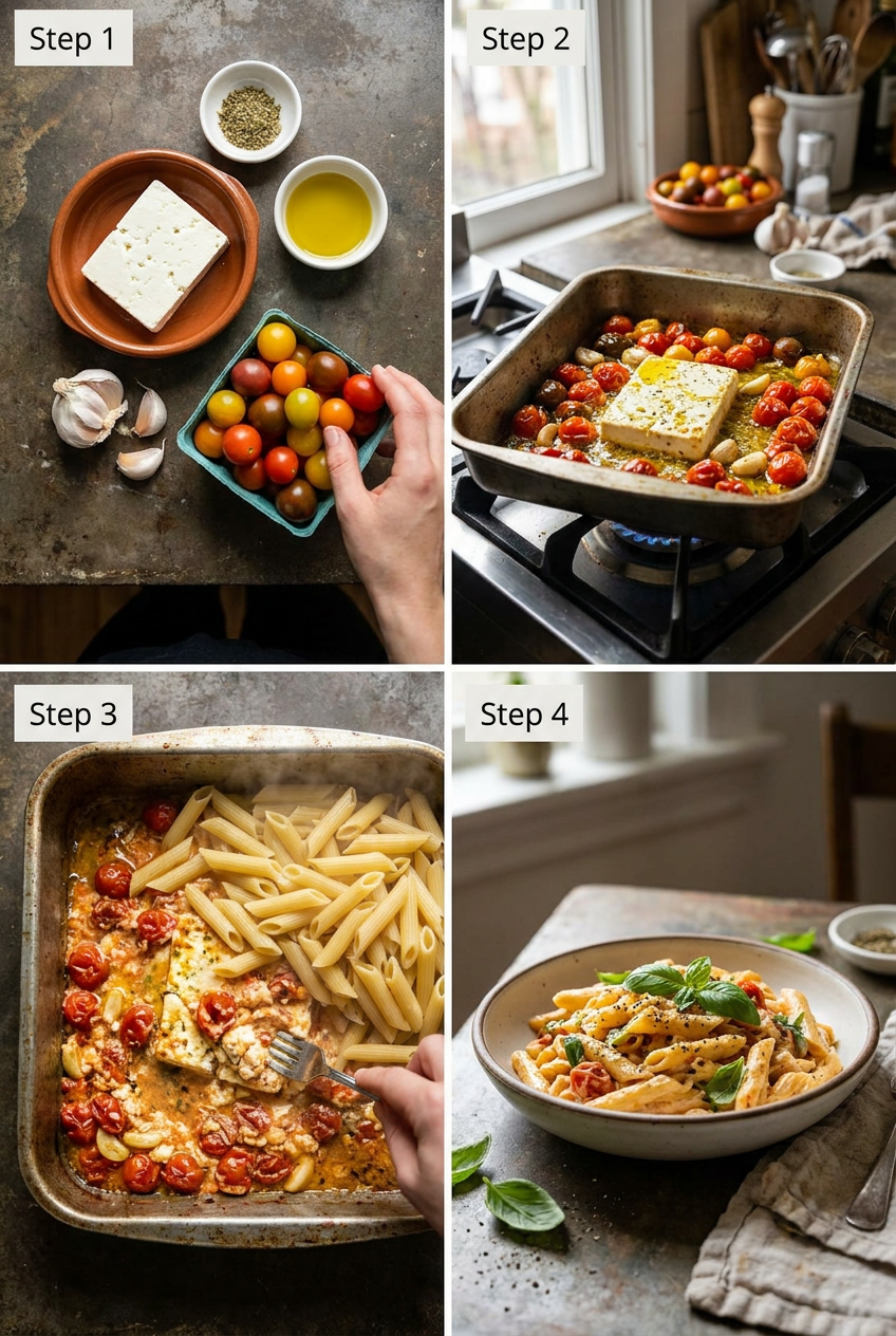 how to make Creamy Baked Feta and Cherry Tomato Pasta step by step