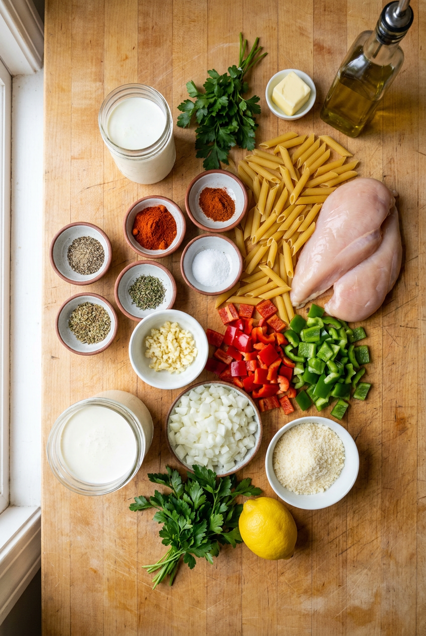 ingredients for Creamy Cajun Chicken Pasta